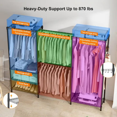 Miniatura 4 de BATHWA - Perchero de alta resistencia independiente para espacio de 68.9 a 90.2 pulgadas Expandable Clothing Storage, Adjustable 6 Shelves, 4