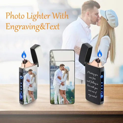 Miniatura 4 de Encendedor de fotos personalizado para hombres, encendedor recargable USB grabado para campamento, Navidad, día del padre, día de San Valentín Negro