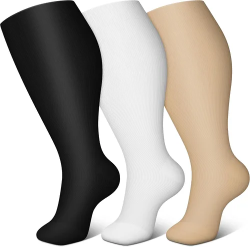 FEYHAY Calcetines de compresión de cobre de talla grande (3 pares) de circulación de 20-30 mmHg es el mejor atlético y diario para hombres y mujeres