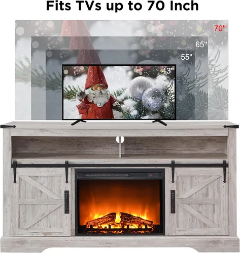 Miniatura 7 de OKD Soporte de TV con chimenea para TV de más de 65 pulgadas, centro de entretenimiento Highboy Farmhouse de 33 pulgadas de alto con chimenea