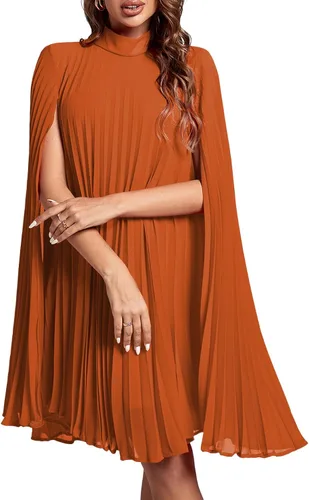 Miniatura 29 de Rooscier Vestido midi de fiesta plisado con cuello alto falso y espalda abierta para mujer