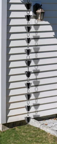 Miniatura 5 de Cadena de lluvia de aluminio negro de 13 tazas con clip de instalación de canalón de 8.5 pies Good Directions