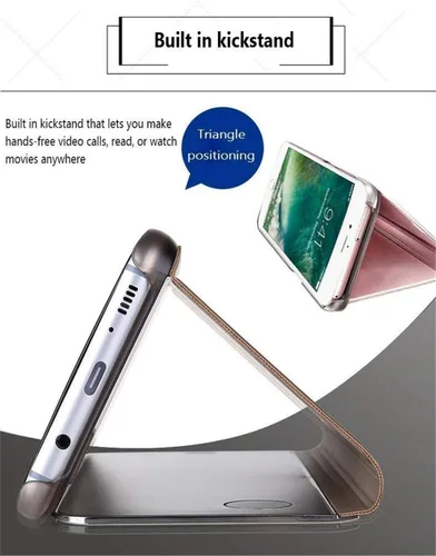 Miniatura 5 de LEMAXELERS Funda compatible con Galaxy S22 Ultra con diseño de espejo transparente, estilo libro, carcasa protectora ultradelgada con función atril