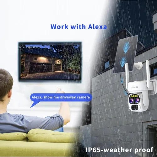 Miniatura 3 de LETSCEE Cámaras de seguridad inalámbricas para exteriores con energía solar para seguridad del hogar, vista de 360° exterior, detección de Paquete