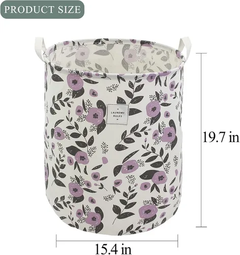 Miniatura 2 de Mziart Cesta plegable para la ropa sucia, cesta grande con estampado floral para ropa sucia para bebés, niñas, niños, juguetes, organizador de ropa