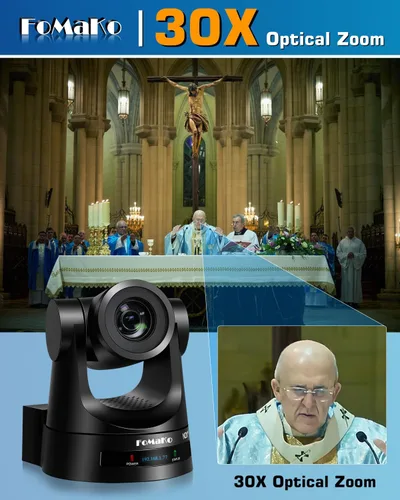 Miniatura 5 de FoMaKo Cámara PTZ 4K NDI de 60 fps 30x, compatible con salida NDI HX3 4K 60fps, zoom óptico de 30x, seguimiento automático AI Gen 3