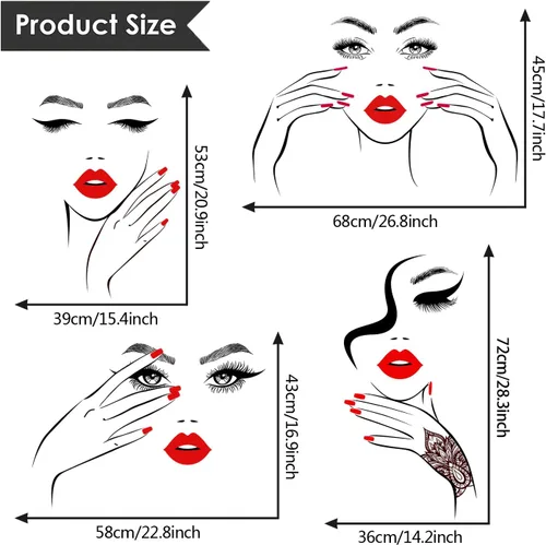 Miniatura 4 de Calcomanía de pared de cara sexy extraíble con ojos y labios rojos, calcomanías de pared para despegar y pegar, contorno de belleza, decoración