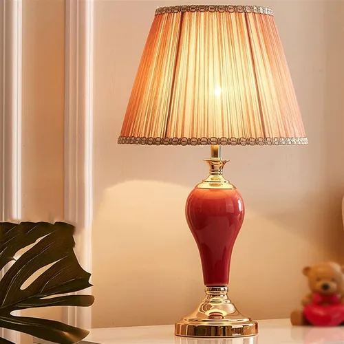 Miniatura 4 de Desk Light 22.83 Inch Red Bedside Lamp Retro Ceramic Table Lamp Night Light Indoor Home Decor Reading Lamp Led Lamp for Desk(A)