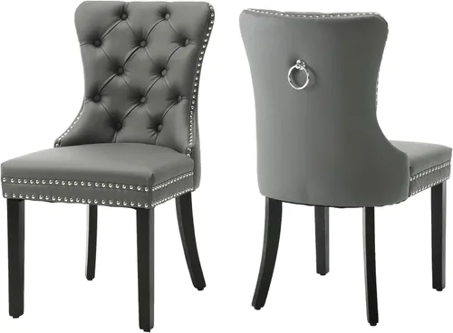 Miniatura 29 de Sillas de Comedor de Terciopelo Juego de 4, Colección Nikki Sillas de Comedor con Patas de Acero Inoxidable Plateado y Anilla, Silla Lateral de Lujo