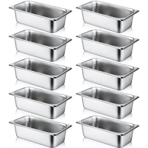 Miniatura 9 de Thenshop Paquete de 10 bandejas de acero inoxidable para calentar alimentos, sartenes de hotel para catering, bufé, restaurante, sartén de metal