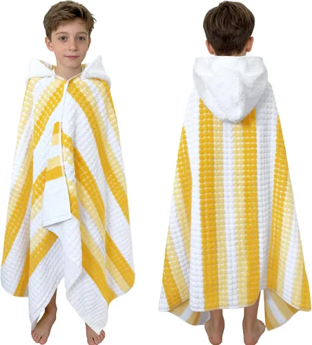Miniatura 25 de Toallas de baño con capucha para niños (3-10 años), toallas de piscina gruesas de algodón turco suaves y absorbentes, con capucha para niños rosa