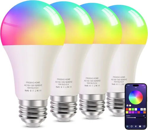 Miniatura 10 de FRIDEKO HOME Bombillas inteligentes – Bombilla LED regulable que cambia de color para el hogar, funciona con sincronización de música Bluetooth