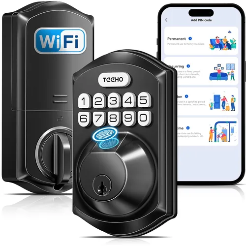 Miniatura 10 de TEEHO TE012W - Cerradura inteligente WiFi, cerradura de puerta de huellas dactilares con Wi-Fi integrado, teclado de entrada sin llave, cerrojo