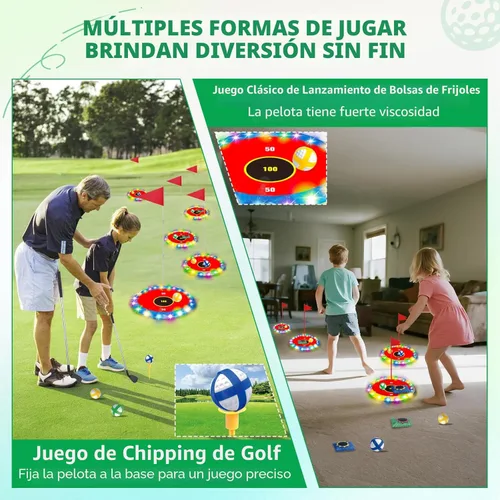 Miniatura 2 de TERRAMUS Juego de golf y lanzamiento que brilla en la oscuridad, juego de objetivos LED 2 en 1 con 2 palos, 18 bolas, 6 bolsas de frijoles, juguete