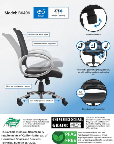Miniatura 4 de Boss Office Products Silla de trabajo con respaldo de malla con acabado de peltre en negro