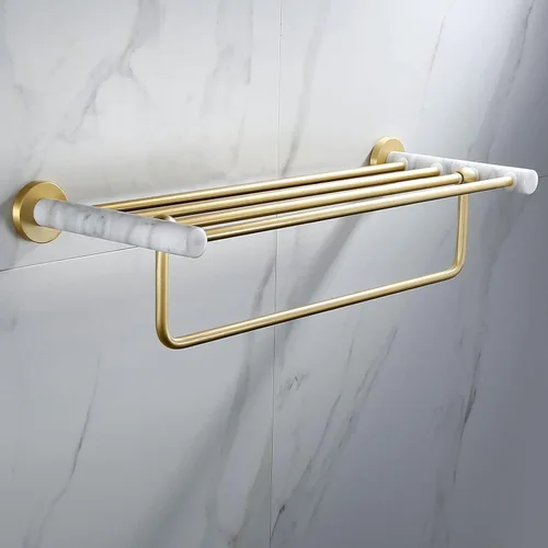 Toallero para baño, espacio de luz nórdico, de aluminio, dorado, cepillado, toallero, toallero, barra de toalla de mármol natural, color y toallero