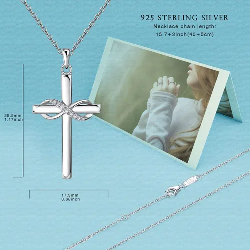 Miniatura 2 de AmorAime Collar de cruz de plata de ley 925 para mujer, collar infinito para novia, regalos para el día de San Valentín, cumpleaños