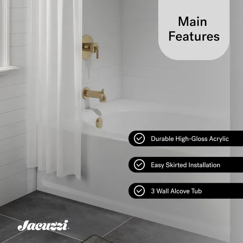 Miniatura 7 de JACUZZI SIGNATURE - Bañera de acrílico con faldón, antideslizante, colocación de drenaje derecha, 60 pulgadas de largo x 42 pulgadas de ancho, Blanco