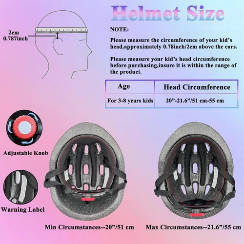 Miniatura 6 de Casco de bicicleta para niños de 3 a 8 años, casco ajustable para niños y niñas, casco ajustable con rodilleras, coderas, muñequeras