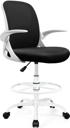 Miniatura 8 de Silla de dibujo alta de oficina con reposabrazos abatibles, altura ajustable y soporte lumbar mejorado, taburete ergonómico rodante, soporte