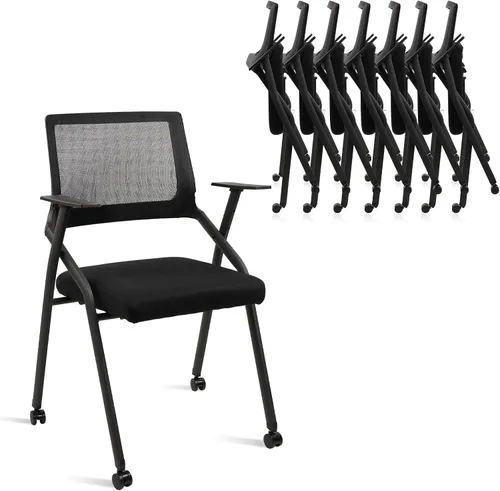 Miniatura 16 de CLATINA Sillas de oficina apilables y plegables con soporte lumbar ergonómico y cojín de asiento grueso, silla de recepción de tela de malla