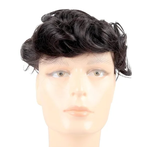 Miniatura 6 de Tupé de cabello humano para hombres con base de encaje francés y cabello ondulado natural virgen negro para hombre, peluca de pelo tipo tupé