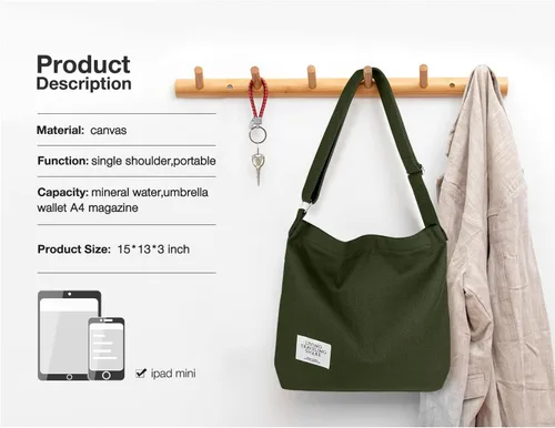 Miniatura 2 de Bolsos de hombro de lona para la escuela, estilo hobo universitario, bolsos de mano para estudiantes, bolsos casuales de compras, trabajo, bolsa