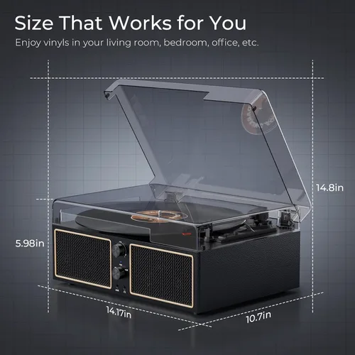 Miniatura 6 de Tocadiscos de vinilo Bluetooth, reproductor LP de 3 velocidades con altavoces, reproductor de discos retro para discos de vinilo, salida RCA AUX