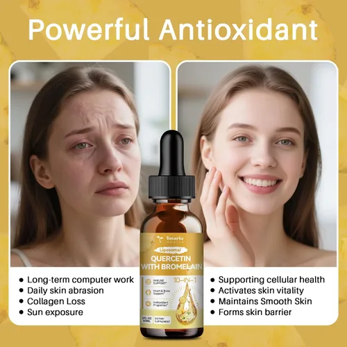 Miniatura 3 de Totaria Quercetina liposomal con gotas líquidas de bromelina, quercetina de alta absorción de 1000 mg y bromelina 500 mg más saúco, vitamina C, zinc