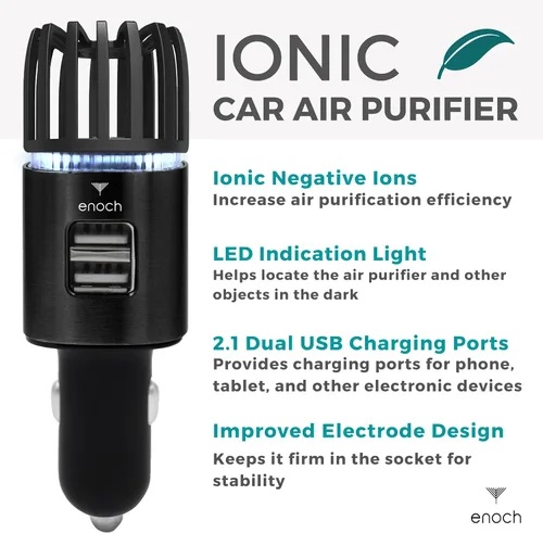 Miniatura 3 de Enoch Purificador de aire para automóvil ionizador de aire de alta calidad, accesorio desodorante de ozono iónico enchufable de 12 V con cargador
