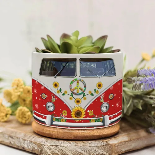 Miniatura 9 de Juego de mini macetas con estampado de lente de cámara, decoración del hogar, macetas de cerámica para suculentas con bandeja de bambú, regalos