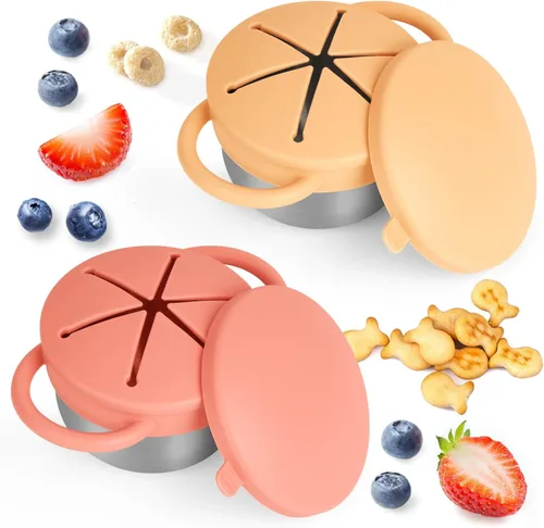 Miniatura 11 de Pack de 2 tazas para aperitivos a prueba de derrames para niños pequeños - Tazas para aperitivos de acero inoxidable desmontables para niños