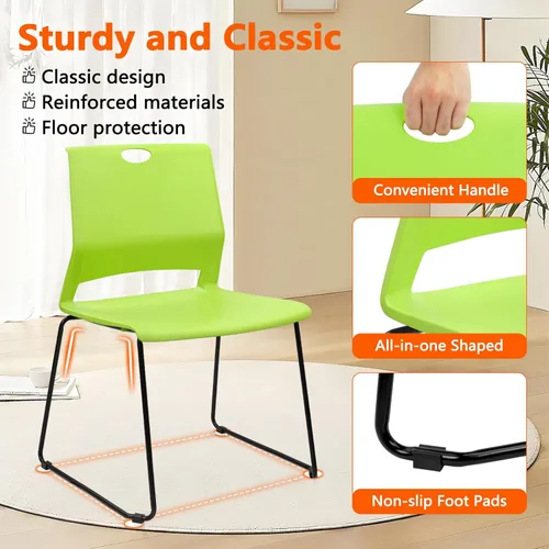 Miniatura 5 de KLASIKA Sillas apilables para recepción de invitados, silla de oficina apilable con soporte lumbar ergonómico y patas de metal, sillas de escritorio