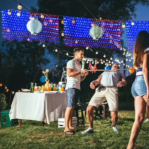Miniatura 5 de Luces de red de bandera estadounidense, decoraciones del 4 de julio, 420 luces LED de bandera de Estados Unidos, adorno patriótico impermeable