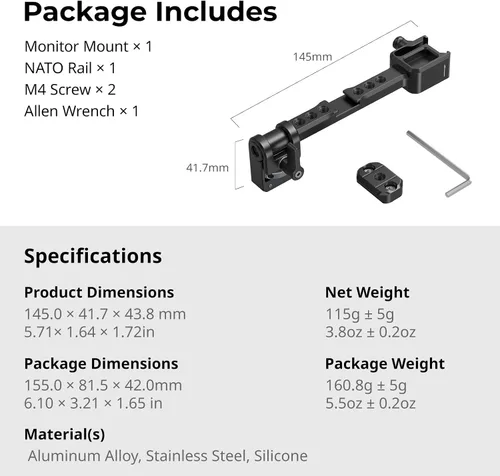Miniatura 8 de SmallRig Montura Ajustable para Monitor de Cámara con Liberación Rápida, Abrazadera NATO, Montaje de Zapata Fría, Diseño Anti-Torsión para DJI RS 4