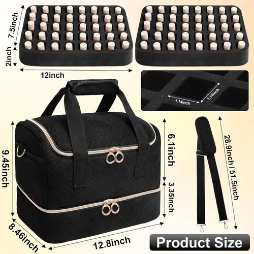 Miniatura 7 de Veirdro Bolsa Organizadora de Esmalte de Uñas con Capacidad para 80 Botellas (15ml/0.5fl.oz) y Lámpara de Uñas, Estuche de Almacenamiento de Kit