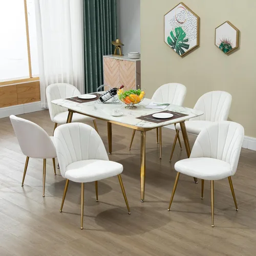Miniatura 7 de Juego de 4 sillas de comedor de terciopelo, modernas sillas de cocina tapizadas de mediados de siglo con patas doradas de metal para sala de estar