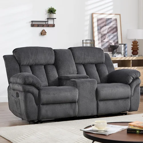 Miniatura 25 de CANMOV Juego de sofá reclinable, sofá biplaza reclinable manual y sofá de 3 plazas con reposabrazos sobrerelleno para sala de estar, muebles de Gris