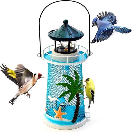 Miniatura 11 de Comedero Solar para Pájaros Faro con Faro Giratorio - 14" Comedero Colgante Mejores Regalos de Comedero para Amantes de las Aves (Azul Espacial)