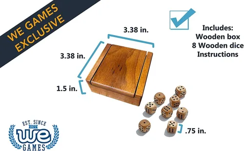 Miniatura 2 de WE Games Caja de dados de madera con 8 dados de madera redondeados - Instrucciones para 10 juegos de dados
