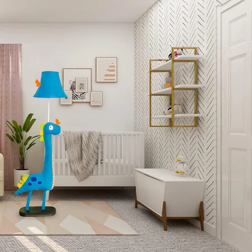 Miniatura 4 de HERBESTBAY Lámpara de pie para niños, diseño de dinosaurio azul, lámpara de pie moderna de 50 pulgadas para dormitorio, lámpara de pie cosida a mano
