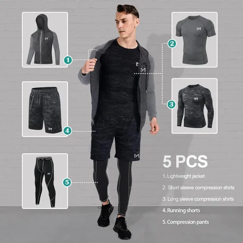 Miniatura 2 de MEETYOO mens 5pcs Men's Compression Sets Pants Long Sleeve Shirt Athletic Shorts Running Jacket