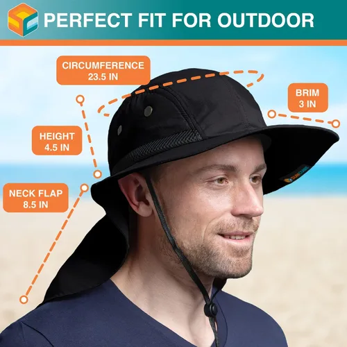 Miniatura 4 de SUN CUBE UPF50+ Sombrero de sol para hombres y mujeres con solapa para el cuello, ala ancha, protección UV, sombrero de safari para pesca