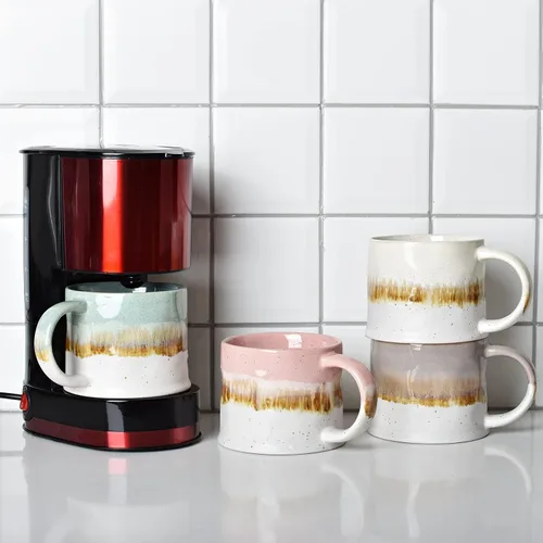 Miniatura 7 de Bosmarlin Juego de 2 tazas de café medianas de cerámica, 15 onzas, taza de té grande de cerámica para oficina y hogar, apta para lavavajillas y Beige