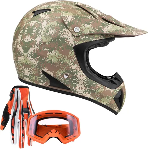 Miniatura 5 de Typhoon - Casco de motocicleta ATV con gafas y guantes, equipo de protección de carreras todoterreno certificado por DOT para adultos/adolescentes