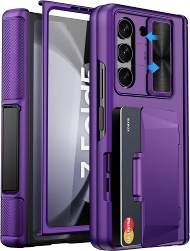 Miniatura 10 de Funda para Samsung Galaxy Z Fold 5 con tarjetero y cubierta para cámara deslizante, protector de pantalla integrado y protección de bisagra, funda