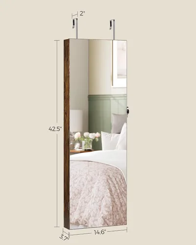 Miniatura 7 de SONGMICS UJJC099X01 - Armario de joyería colgante armario de pared con luces interiores LED organizador de joyas montado en la puerta espejo