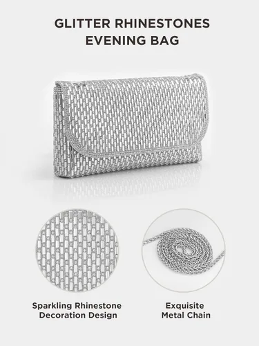 Miniatura 4 de Bolso de mano con diamantes de imitación con purpurina, bolsa de hombro formal para mujer, boda, cóctel, fiesta, graduación, caja de regalo