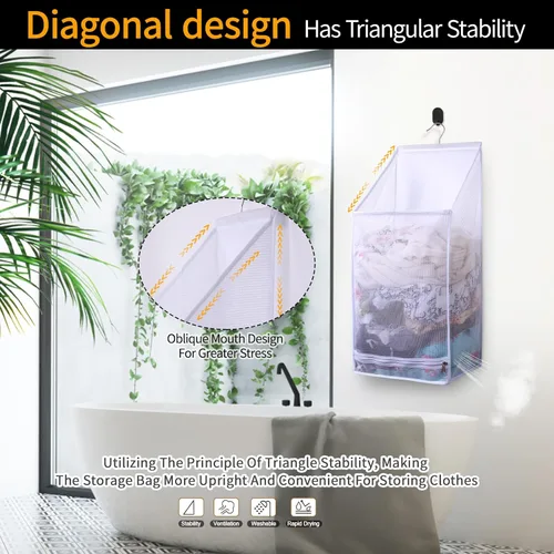 Miniatura 5 de Bolsas de lavandería plegables de malla transpirable para colgar, secado rápido, portátil, ahorro de espacio, cesta de lavandería para dormitorio