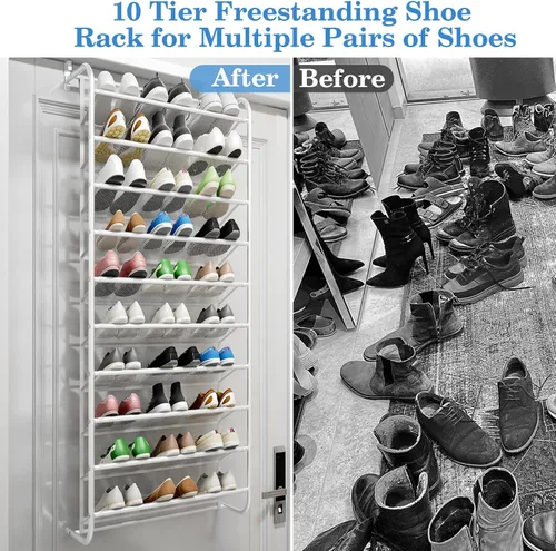 Miniatura 7 de AQQHSAIN Organizador de zapatos de pared de 10 niveles sobre la puerta, zapatero de pared, zapatero de puerta, zapatero para armario, despensa